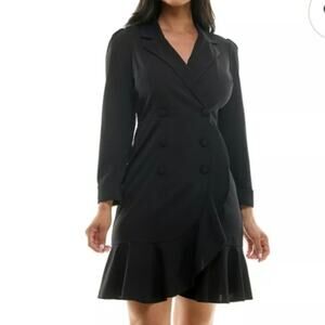 Maison Tara Women's Black Wrap Ruffle Jacket Dress. Size 12